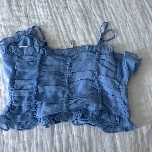 ASOS Light Blue Ruffled Lace-Up Blouse - Picture 2 of 3